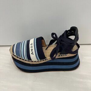 Tory Burch Daisy Lace-up Platform Shoe Shibori Dip Dye Stripe Size 5.5